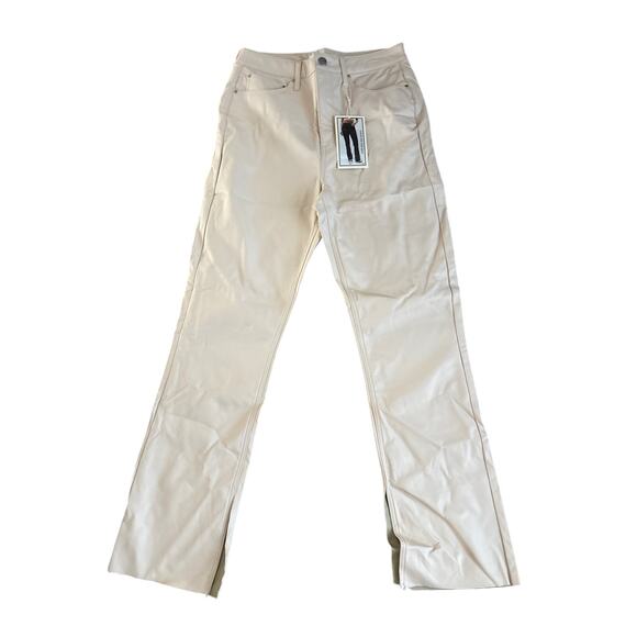 NWT tgla Beige/Ivory Faux Leather Super High Rise Bootcut Pants Size 30 NWT - Picture 1 of 4